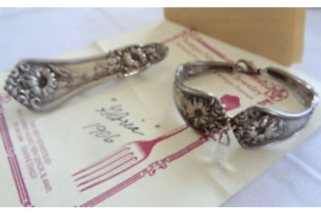 VNTG Upcycled Antique 1906 GLORIA Silverplate SM Bracelet & Brooch Morning Glory
