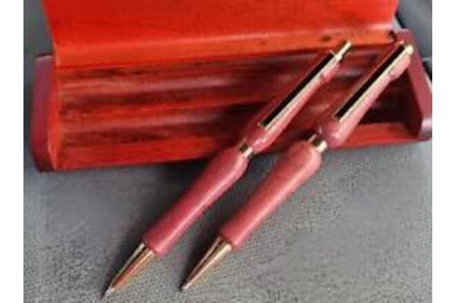 Handmade RARE PURPLE HEART Pen And Pencil Set With Case