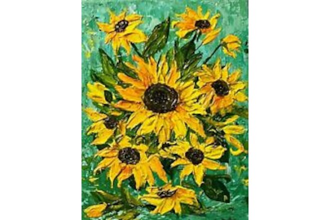 ORIGINAL SUNFLOWERS YELLOW FLORAL PAINTING, GALLERY WRAPPED CANVAS, SIGNED COA