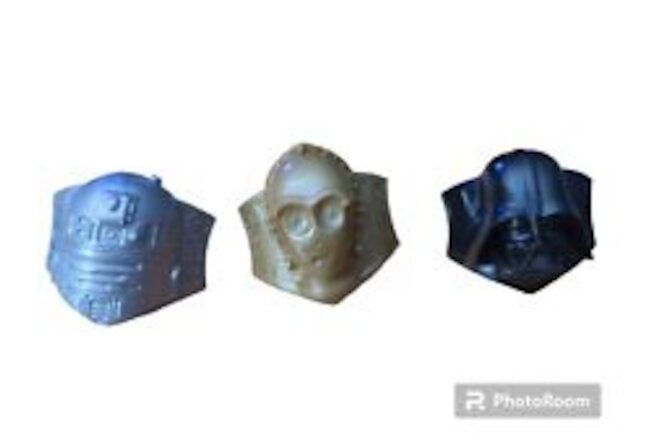 Star Wars Toy Plastic Rings Deco Pac Darth Vader R2-D2 C-3PO Lot Of 3