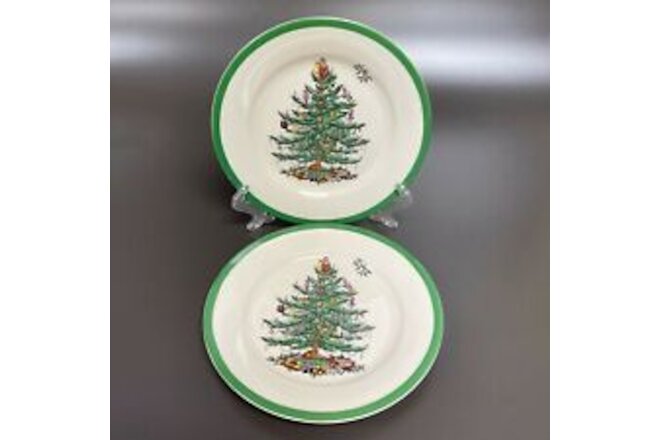 Spode Christmas Tree Salad Plates Green Band Lot of 2 - Retail $34 each