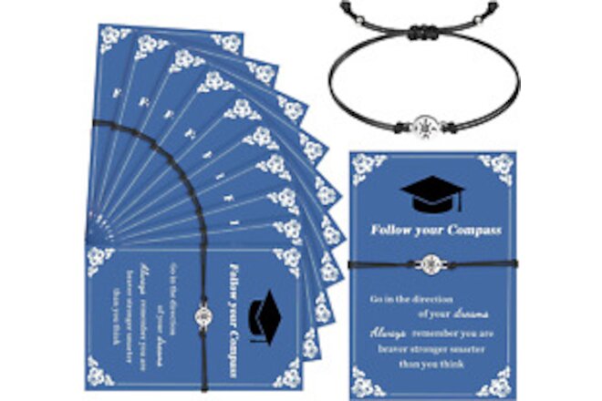 10 Pieces 2024 Compass Bracelets Graduation Gifts Adjustable Bracelets Senior Gi