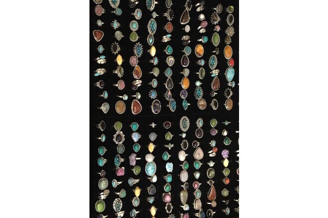 Turquoise & Mix Gemstone 925 Sterling Silver Plated 10Pcs Rings Lot HSR70