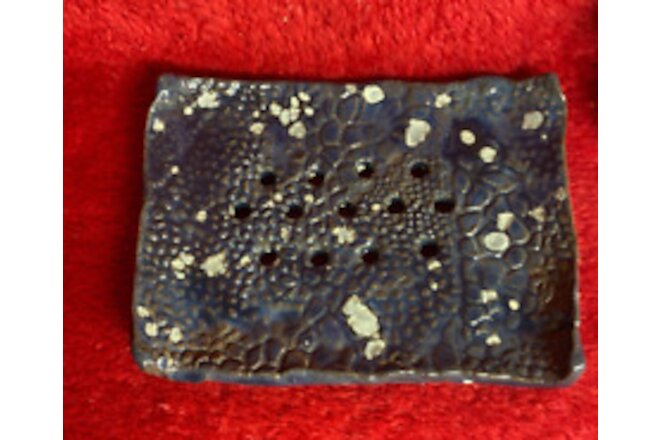 Handmade Pottery Snakeskin Texture Soapdish Navy with Speckles Rectangle