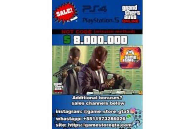 GTA 5 SHARK CARD, PLAYSTATION 4 AND 5 MONEY CASH ONLINE $8.000.000 (NOT CODE)