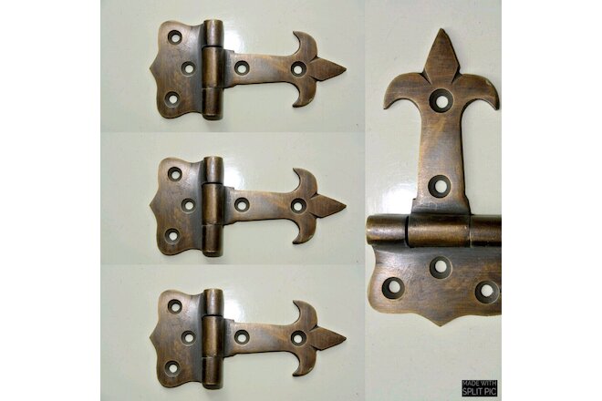 4 very small aged solid Brass 8 cm DOOR hinges vintage antique style heavy 3" B