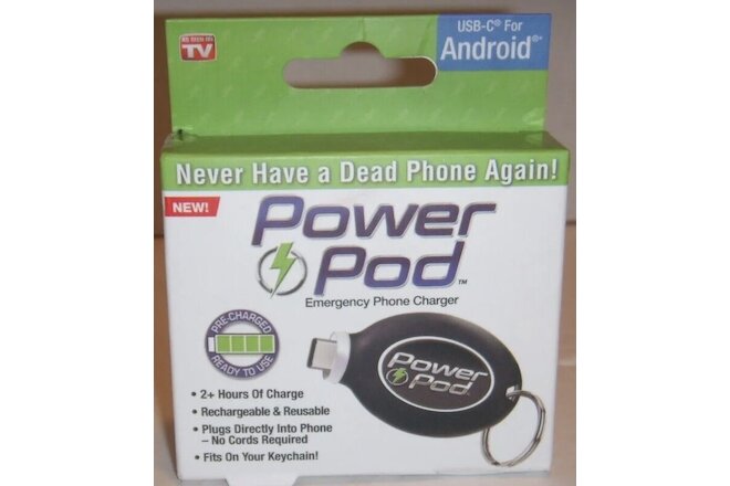Power Pod Portable Emergency Phone Charger & Cable For android Type C Only