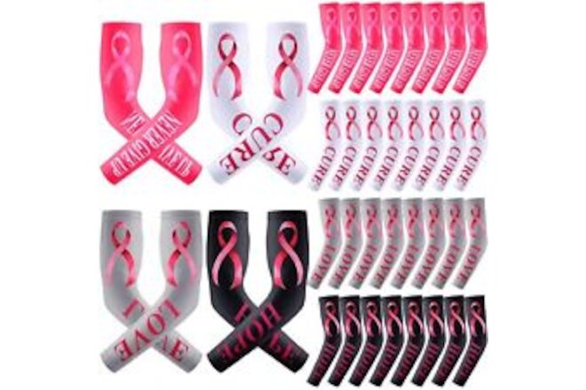 20 Pairs Breast Cancer Awareness Compression Arm Sleeves Pink Ribbon Cooling ...