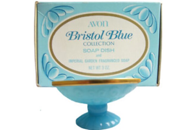 VTG Avon Bristol Blue Collection Opaline Soap Dish and Imperial Garden Soap 1974