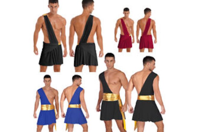 US Men Ancient Greek Roman One-Shoulder Prince Outfit Halloween Cosplay Costume