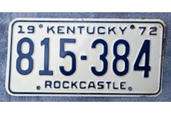 1972 Kentucky License Plate Tag # 815-384   Rockcastle Cty   Century Skylark GS