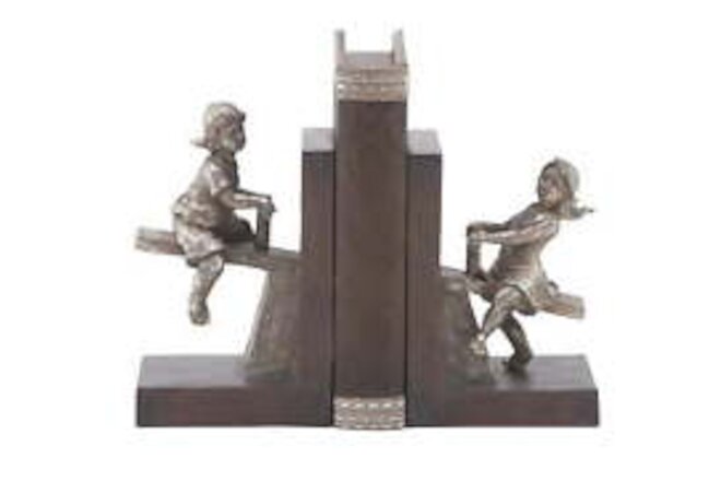 4" People Brown Polystone Bookends with Swing Set (Set of 2)
