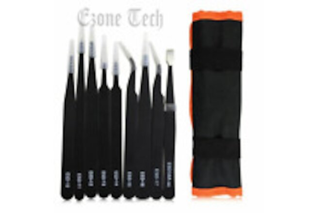 10pc ESD Tweezers Precision Set Stainless Steel For Electronics & Jewelry Repair