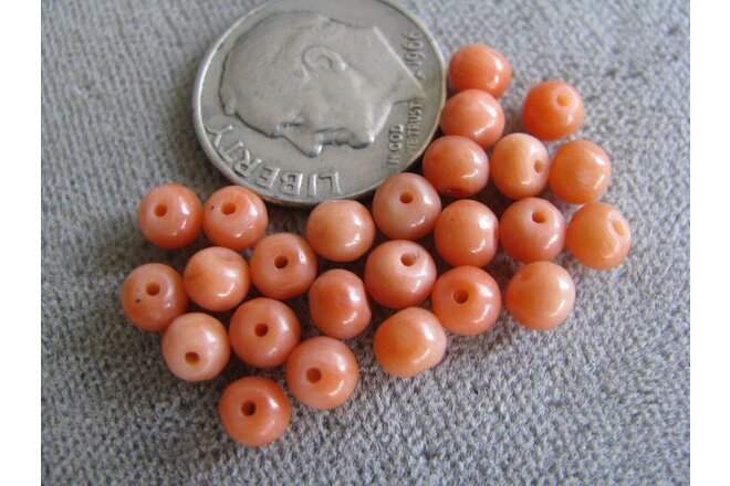 Lot of 25 Antique NaturaI Italian Coral Beads Salmon 3.5-4mm