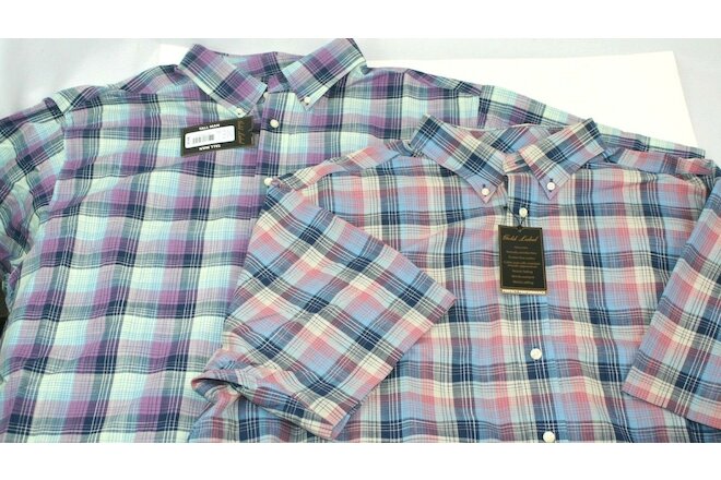 Lot of 2 Gold Label Mens Short Sleeve Plaid Button Front Shirt Size 2XLT NWT