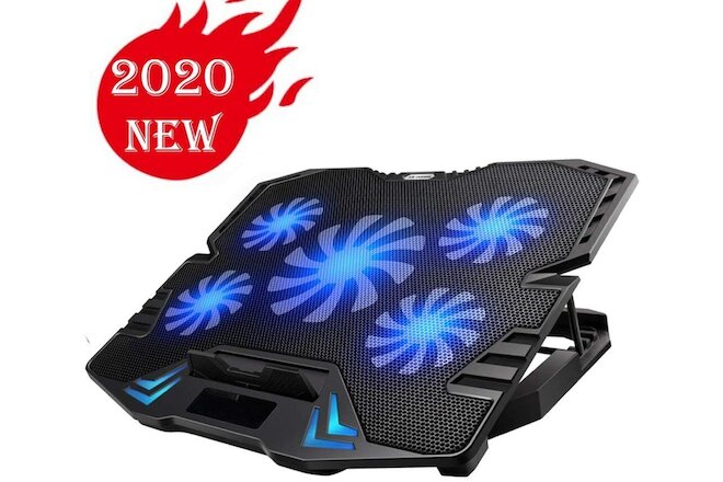 USB Laptop Cooler Cooling Pad Stand Adjustable Fan Blue LED For Game PC Notebook