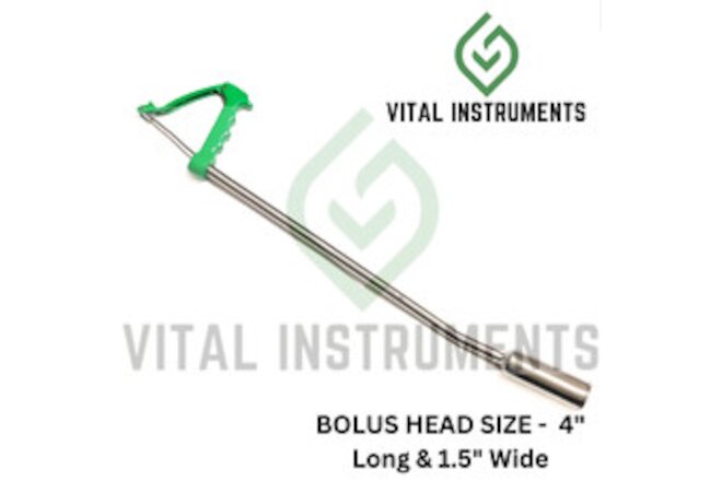 Bolus Gun Large Curved 27.5" Balling Gun Green Veterinary Stainless Steel