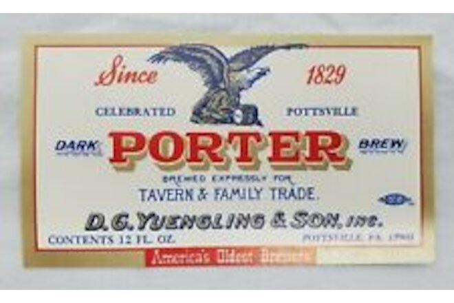 VINTAGE D.G.YUENGLING & SON Dark Porter Brew 12oz. UNUSED Beer Label