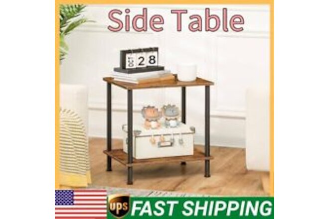 2 Tier Side Sofa Table Small Coffee Tea Table Industrial Wooden Metal End Table