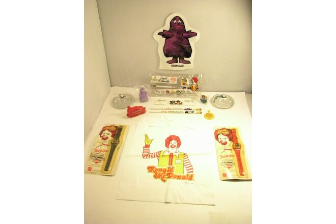 🔵 Vintage McDonalds Memorabilia ~ Lot of 14 ~Watches~Ashtrays~Pencils~Bib~Toys