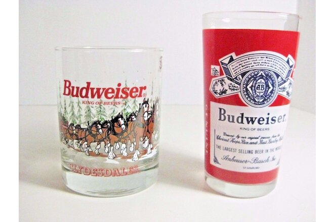 BUDWEISER BEER GLASSES ONE IS 1989 CLYDESDALES  BAR WARE 2 DIFFERENT TYPES