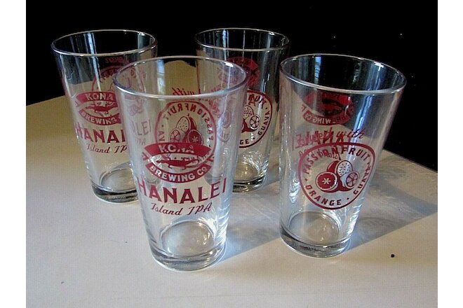(4) NEW Kona Brewing Hawaii Hanalei Beer Pint Glass Man Cave Bar lot No Tap