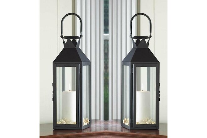 6 LOT LARGE 15" BLACK TALL CANDLE HOLDER LANTERN LAMP WEDDING TABLE CENTERPIECES