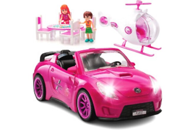 Pink Car Convertible 2-Seater Vehicle Doll Accessories with Lights and Sounds