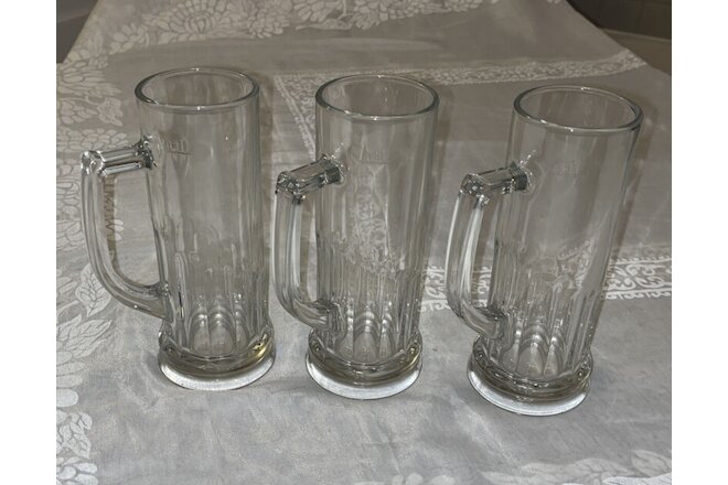 VINTAGE (3) Beer Glasses  .3 L  7 1/2 In Tall Heavy Thin Mugs