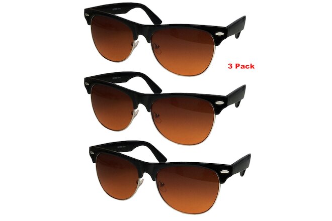 3 PAIR Half Frame Pilot Style BLUE BLOCKER Sunglasses Amber Lens Driving Retro
