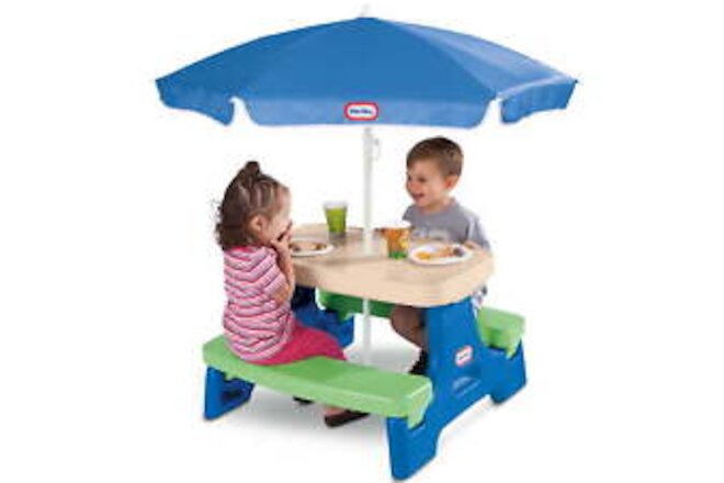 Picnic Table with Umbrella, Blue & Green - Play Table with Umbrella,