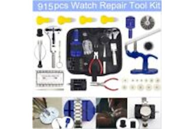 915Pcs Watch Repair Kit Watchmaker Case Opener/Press Spring Bar Link/Pin Remover