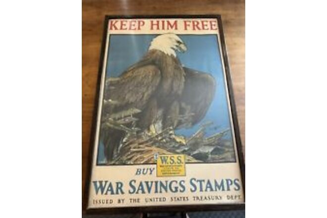 KEEP HIM FREE WW1 vintage USA poster EAGLE planes WAR savings stamps 20x30
