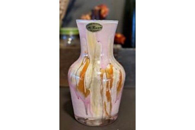 Al-Rama Israel VASE 5.25" Hand Painted Dripping Effect Purple Pink Amber White