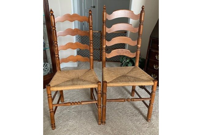 Vintage Ladder Back, Wicker Woven Rush Seat Chairs