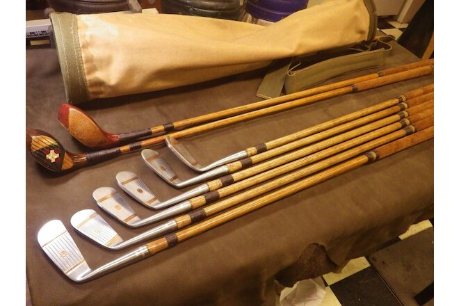 RESTORED SPALDING KRO-FLITE HICKORY SHAFT PLAY SET with WOODS and BAG