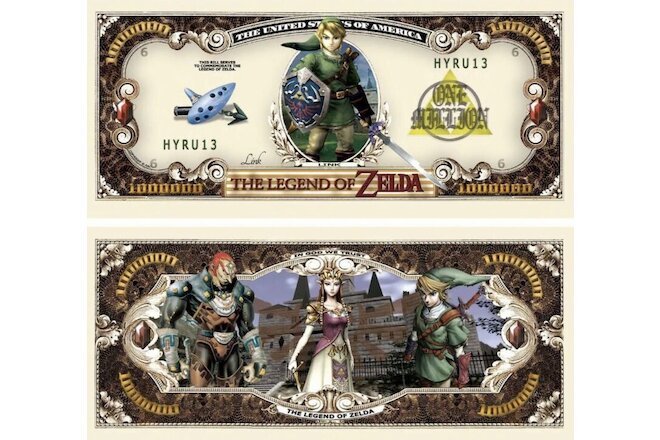 Legend Of Zelda Collectible Money 1 Million Dollar Bills Novelty 50 Pack