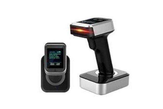 2D QR Bluetooth Barcode Scanner with Screen Display with Charging Black silver