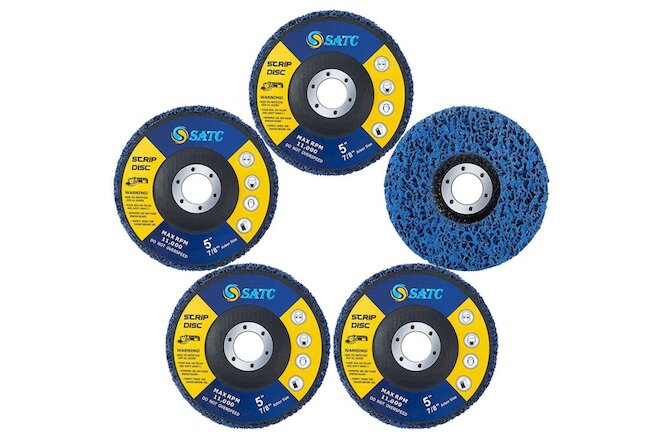 5PCS 5" x 7/8" Blue Strip Clean Disc Paint Stripping Rust Removal Sanding Wheels