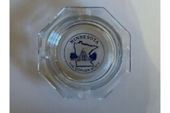 Vintage Clear Glass Octagon Shape Ashtray Minnesota The Gopher State 4.5” Unused