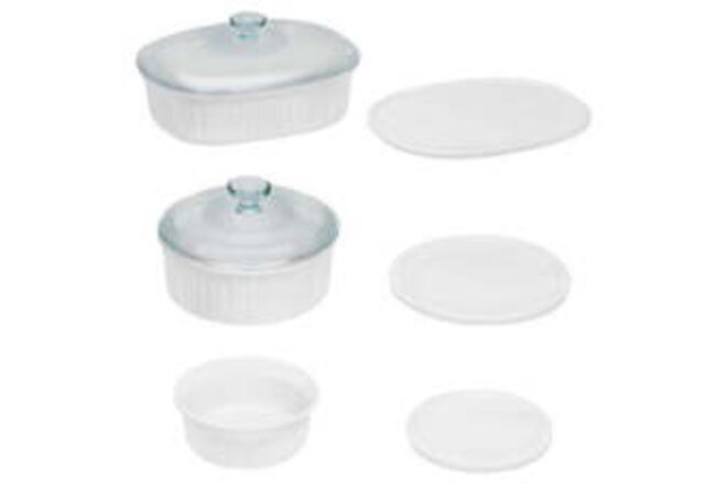 French White 8-Piece Ceramic Stoneware Casserole Set with Glass and Plastic Lids
