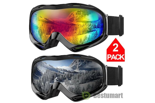 Set of 2 Ski Goggles Snowboard Goggles Sports Anti-Glare Lenses UV 400 Glasses