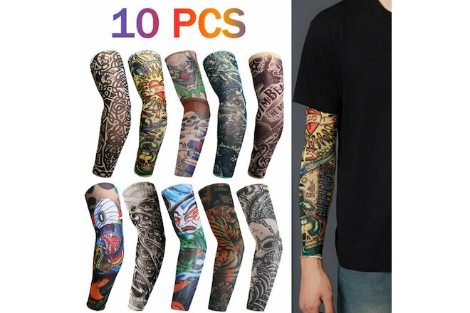 10-Pack Temporary Tattoo Sleeves Body Art Cooling Fake Slip On Arm Sun Protector