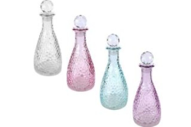 Decorative Hammered Glass Bottles with Diamond Cut Ball Stoppers (CHOOSE COLOR)