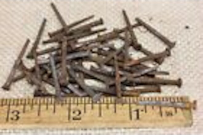1” OLD Square NAILS 50 REAL 1850’s vintage rusty patina 5/32” small head BRADS