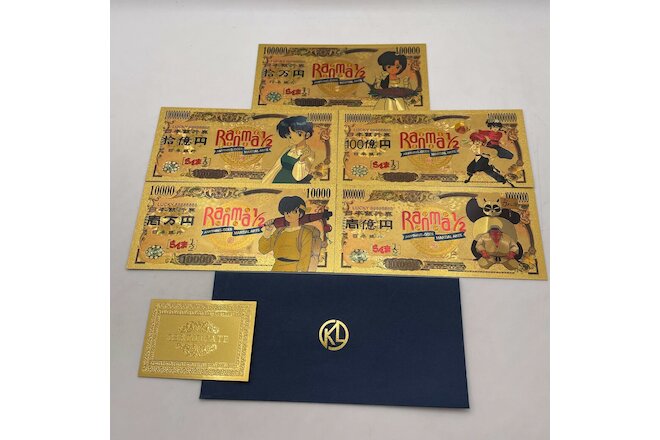 New Type 5 pcs Anime  Ranma 1/2  Japanese Gold Banknotes for Fans Gift