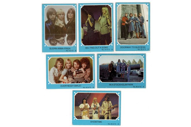 RARE BLUE 1976 Scanlens ABBA Gum Cards #6 23 30 42 60 66 Pop Group Australian