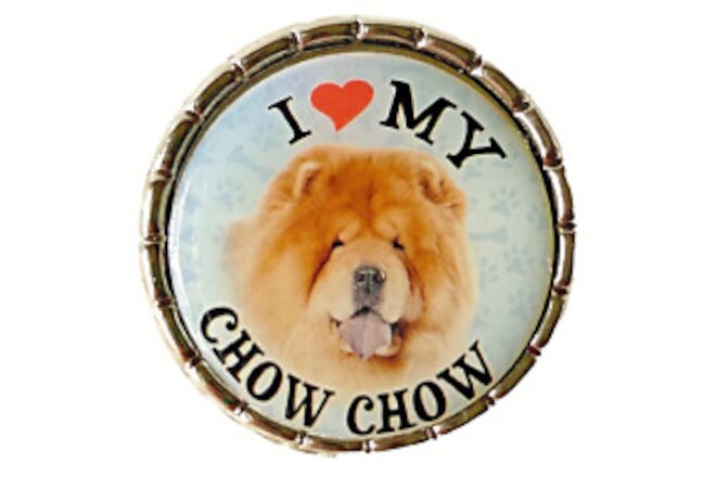 I Love My Chow Chow Dog Lapel Pin 30 mm Metal Silver Color Pin Back Gift