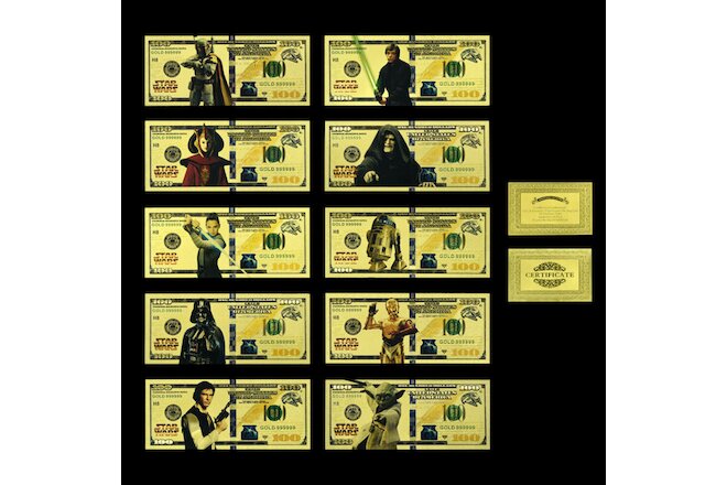 Set of 10 Colourful Star Wars Gold Plated Banknotes Crafts Home Decoration