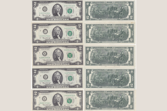 1976 $2 Bill Mixed District 5 Note Lot XF/AU Fr 1935 #001